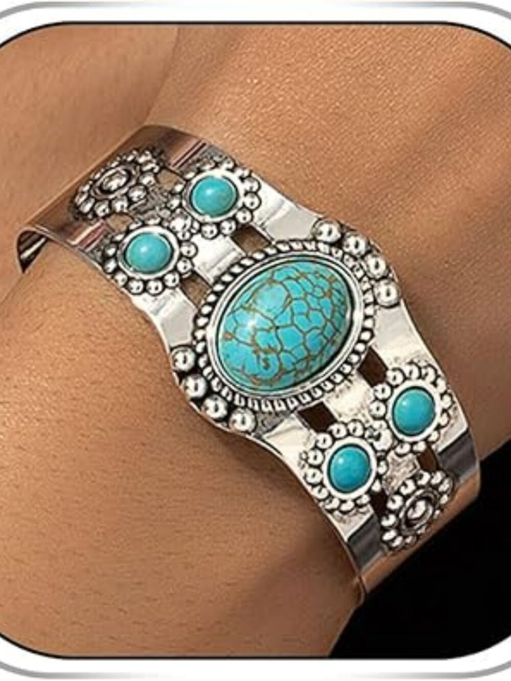 Turquoise Silver Cuff Bracelet Trendy Boho Western
